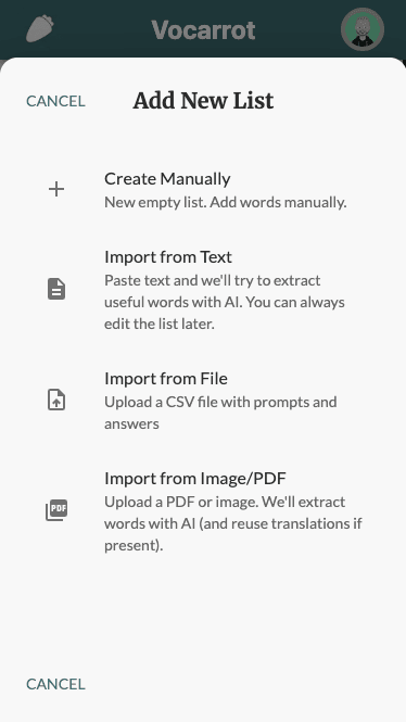 Create new list example